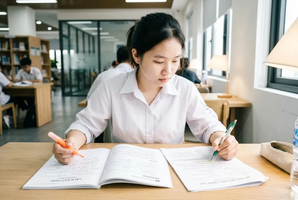 Học sinh chăm chỉ luyện tập các thì tiếng Anh thi THPT Quốc gia.