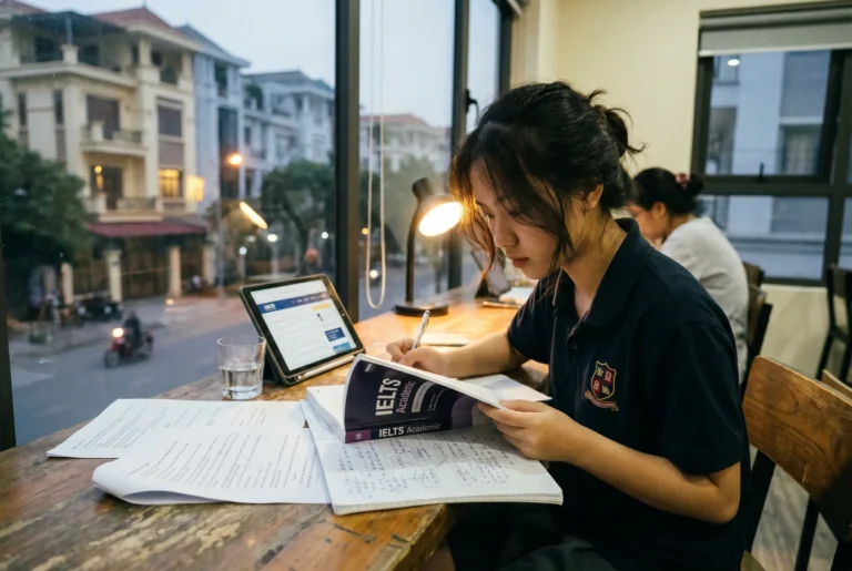 Học sinh cấp 3 tại Hải Phòng đang tập trung ôn luyện chứng chỉ IELTS tại Ngoại ngữ IPAS, một phần trong lộ trình học IELTS toàn diện từ con số 0.