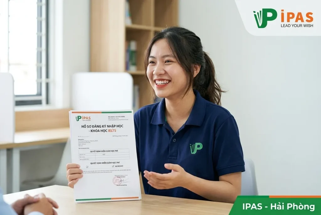 Học sinh rạng rỡ khi nhận học bổng và ưu đãi học phí IPAS tại Hải Phòng.