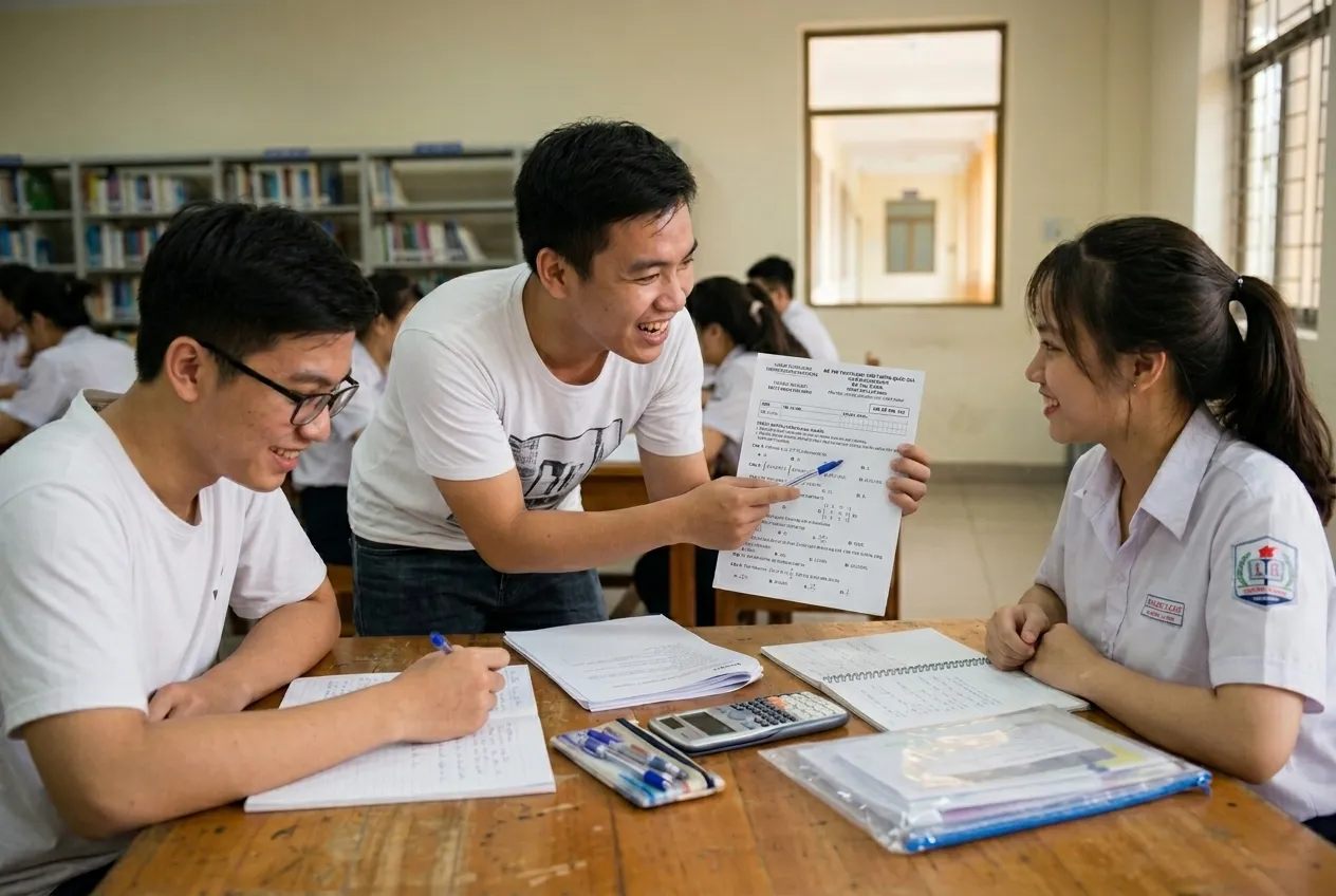 Nhóm học viên thảo luận về chiến thuật làm bài đọc hiểu