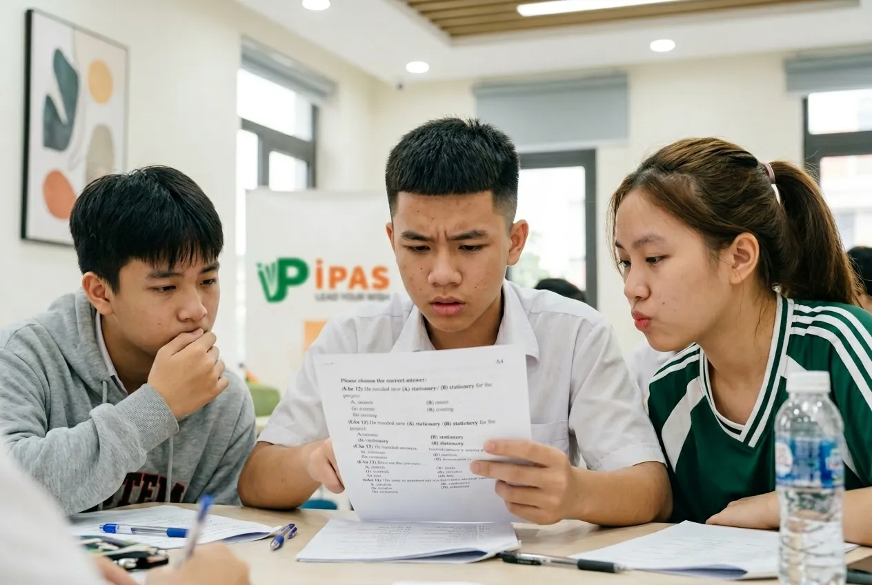 Học sinh 2k8 đang phân biệt các cặp từ dễ nhầm lẫn tiếng Anh Affect và Effect trong giờ ôn thi tại IPAS.