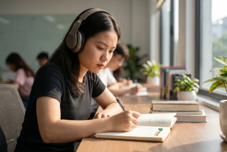 Học viên Việt Nam đang thực hành phương pháp take-note IELTS Listening để tăng phản xạ nghe tại trung tâm IPAS.