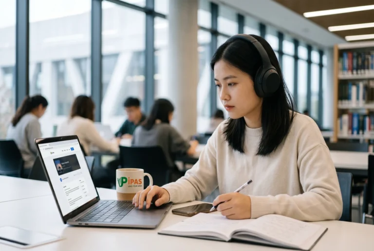 Học viên tại Trung tâm tiếng Anh IPAS Hải Phòng đang sử dụng tài liệu bbc 6 minute english để luyện nghe.
