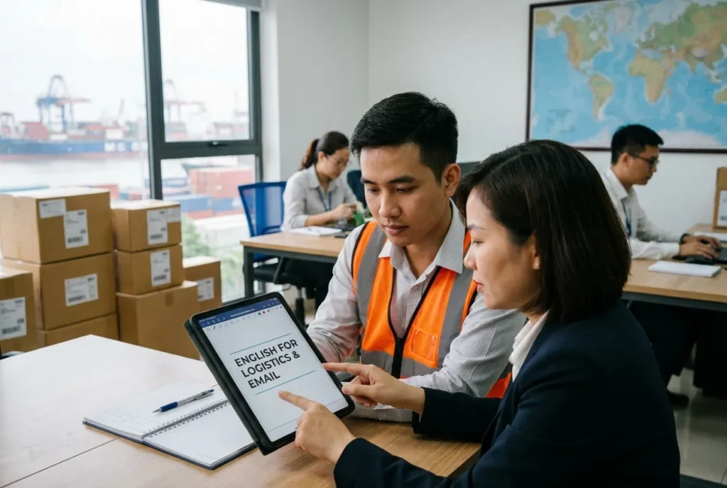 Nhân sự logistics học tiếng Anh giao tiếp cho người đi làm để phục vụ cho công việc tại văn phòng Hải Phòng.