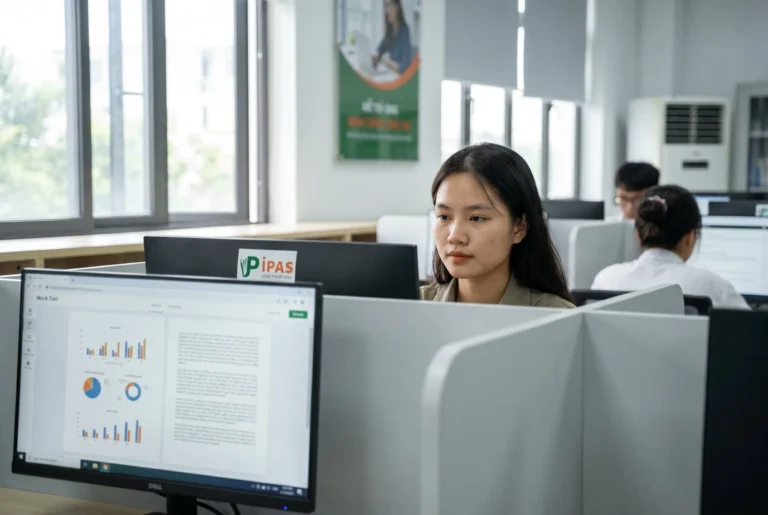 Thí sinh trải nghiệm thi IELTS trên máy tính tại IDP Hải Phòng với giao diện hiện đại