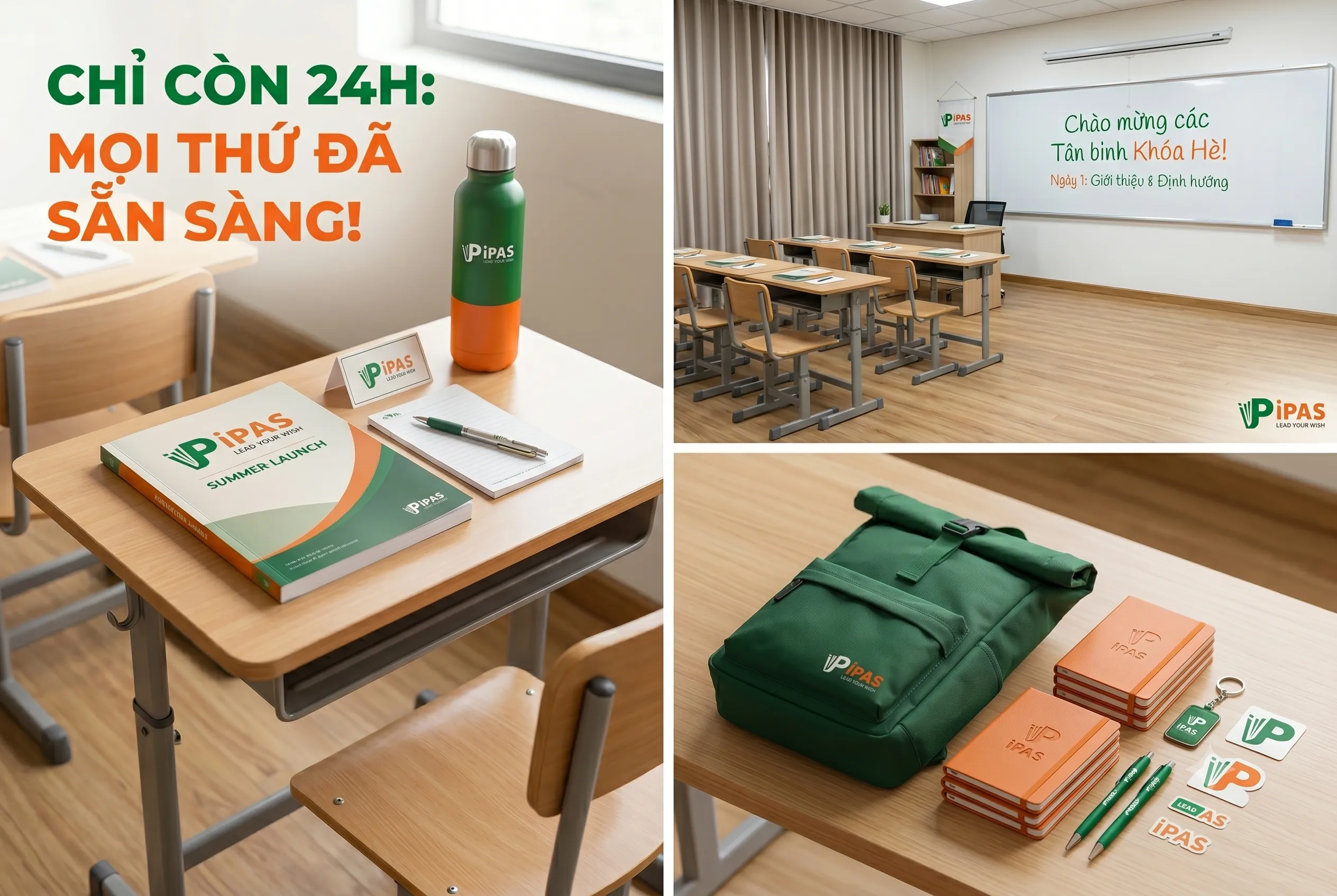 Combo quà tặng và không gian lớp học đã sẵn sàng cho khóa học tiếng Anh hè tại Hải Phòng của trung tâm IPAS.