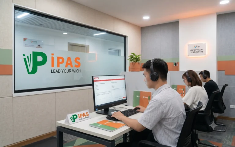 Thí sinh làm bài thi IELTS trên máy tính tại trung tâm IPAS, nơi cung cấp dịch vụ đăng ký thi IELTS tại đối tác IDP chính thức.